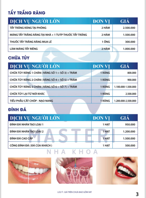 Bảng giá Nha Khoa Masteri 3